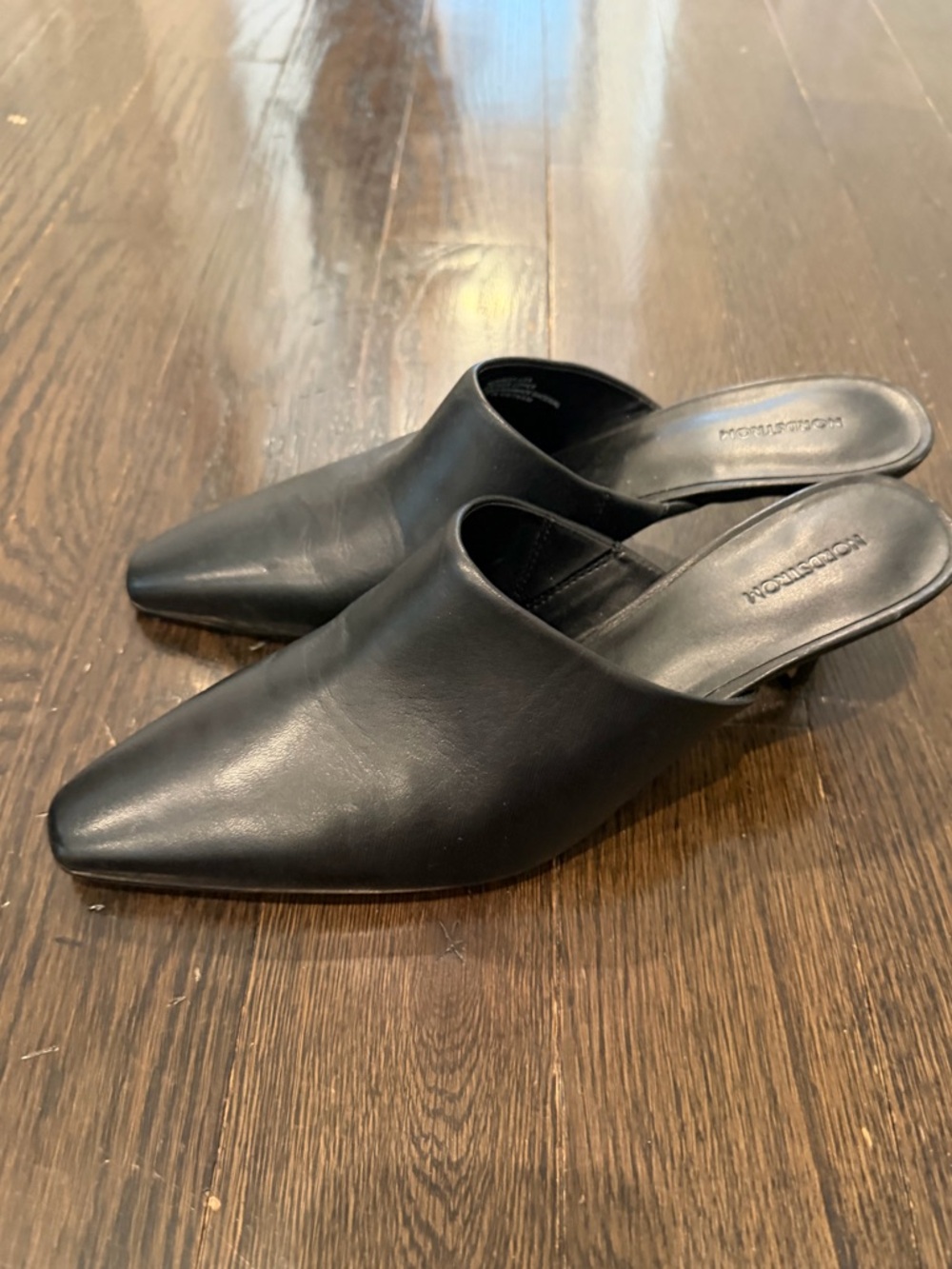 Nordstrom Black Leather Pointed Mule Slip-Ons, never worn, like new, size 8
